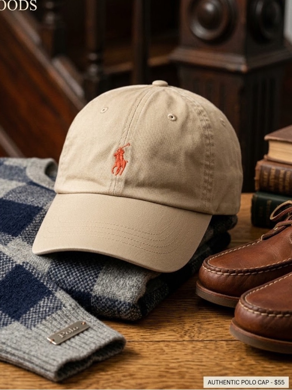 Polo Ralph Lauren Khaki Beige Orange Pony Cotton Baseball Cap Preppy Elevated